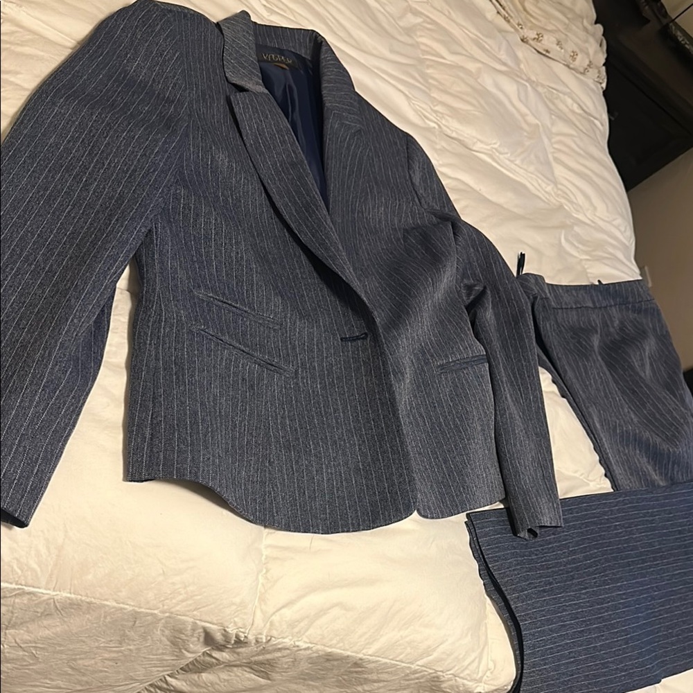 Woman’s Blue Pinstripe Blazer and Pants Set